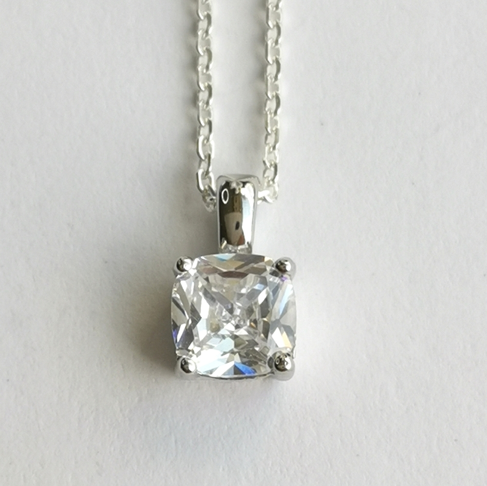 CZ Diamond Princess Cut Pendant Necklace